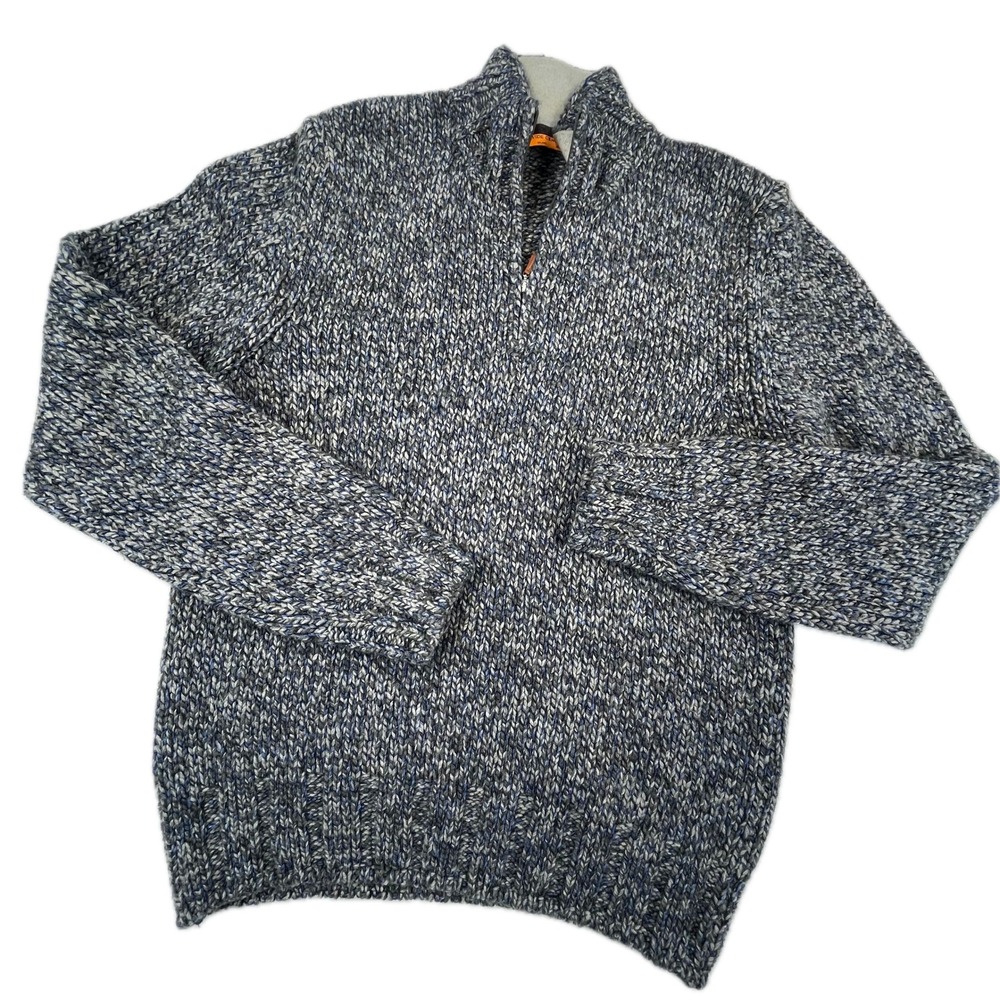 Davide Cenci Italy Chunky Knit 1/4 Zip Sweater Men Large Grey Wool Blend Luxury